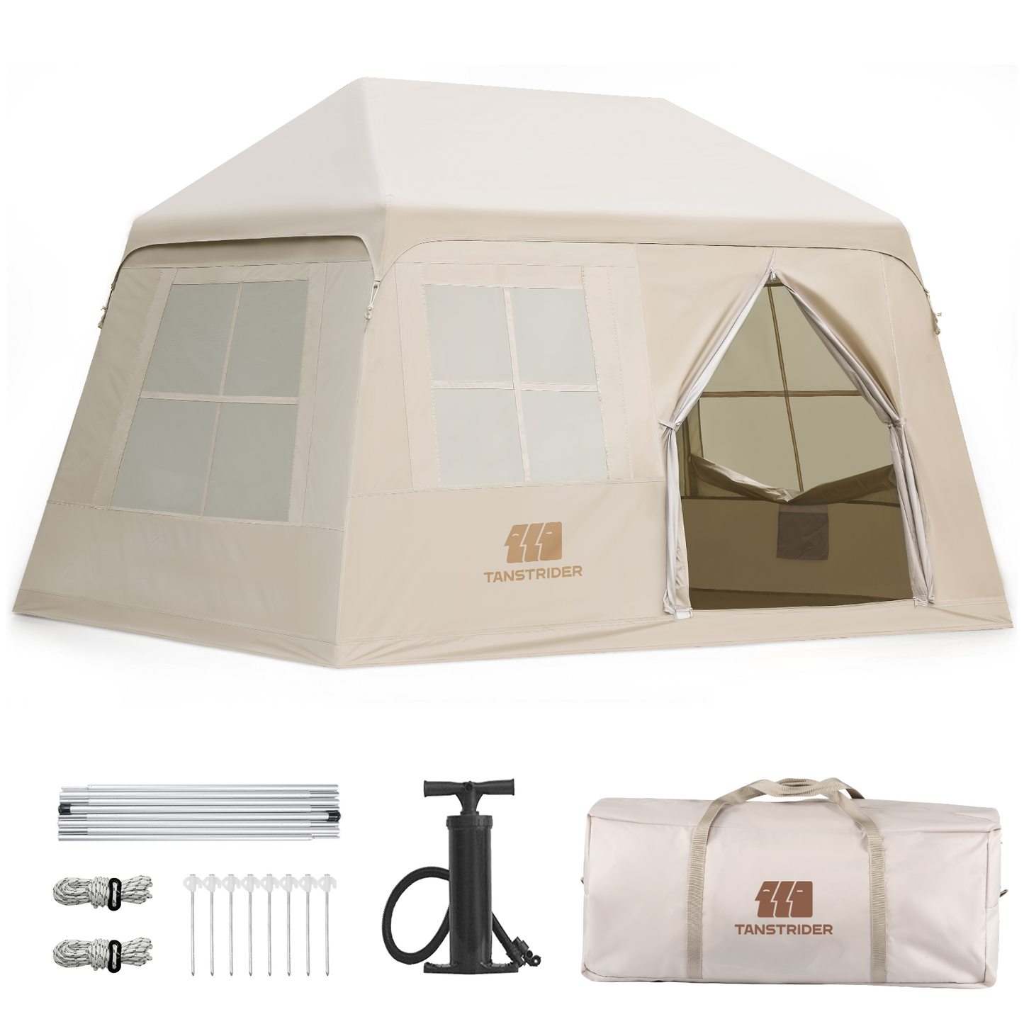 Cirro 6.0 Inflatable Cabin Tent with Canopy & Mat (Khaki/Silver Coated)