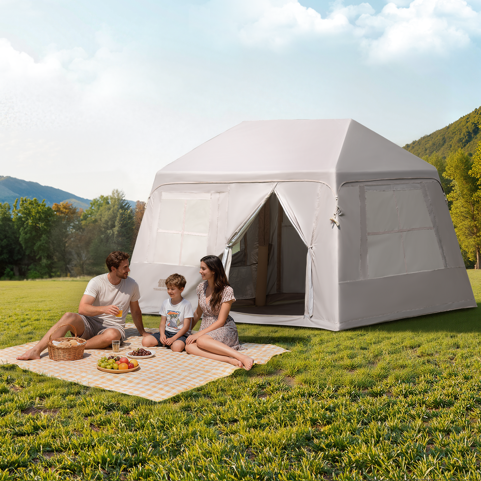 Cirro 6.0 Inflatable Cabin Tent with Canopy & Mat (Khaki/Silver Coated)