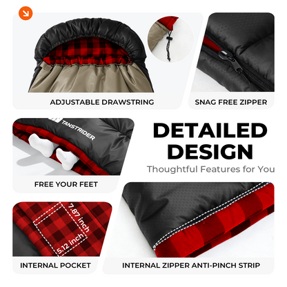 Hooded single-person flannel Plain sleeping bag