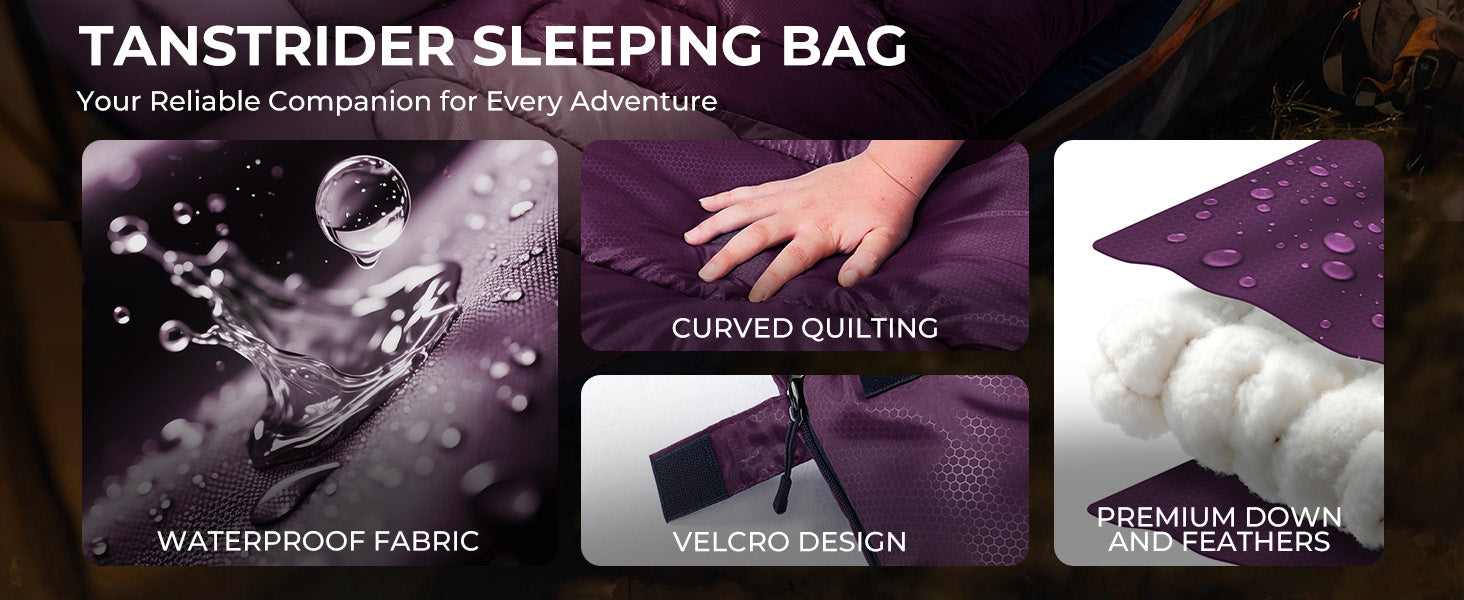 Puff Hooded Camping Sleeping Bag – Purple