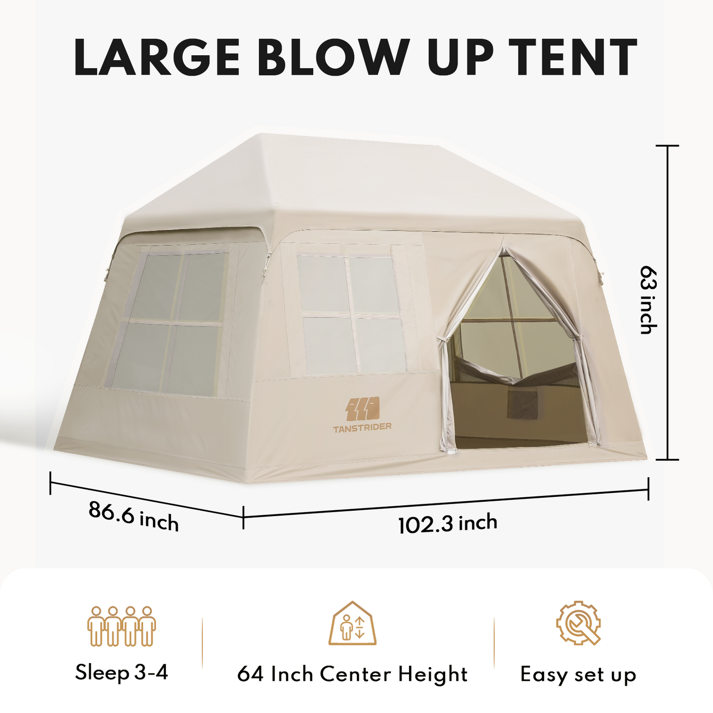 Cirro 6.0 Inflatable Cabin Tent with Canopy & Mat (Khaki/Silver Coated)