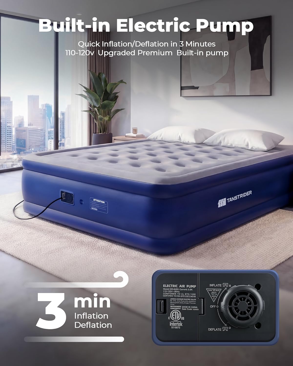 TANSTRIDER Queen Air Mattress with Built in Pump