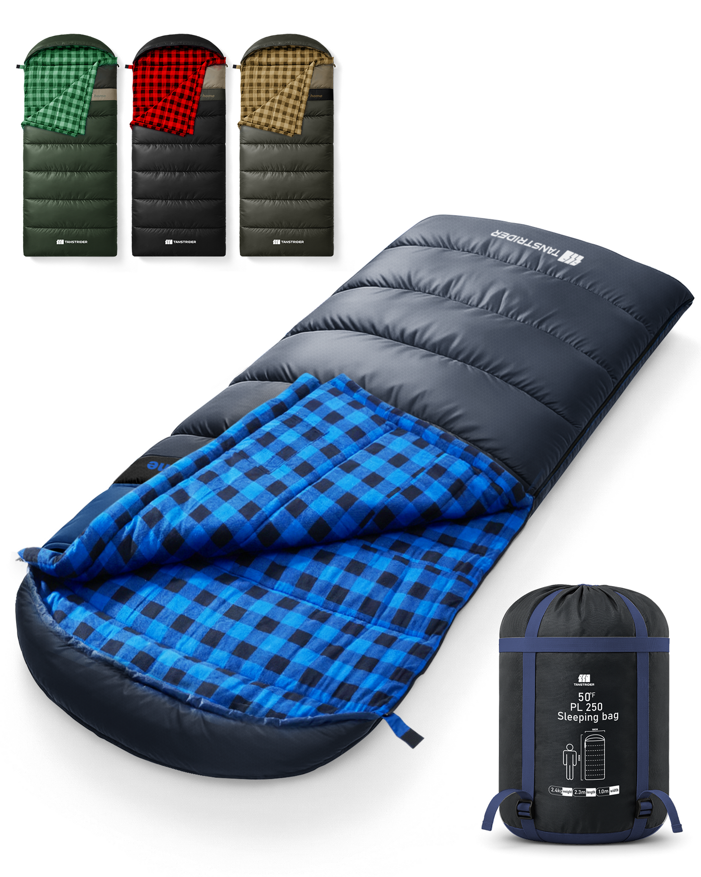 Plaidy Hooded Flannel Camping Sleeping Bag – Blue Plaid