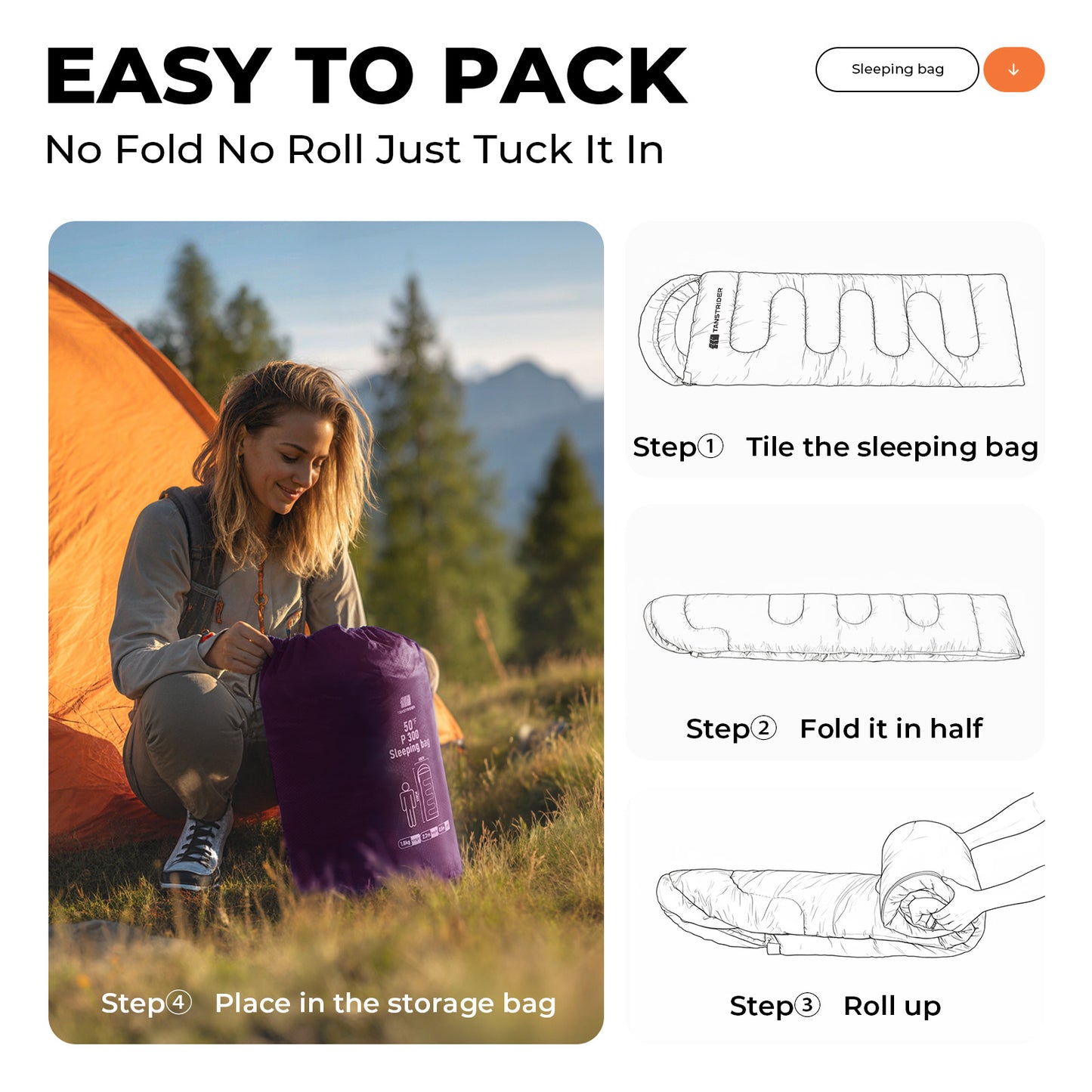 Puff Hooded Camping Sleeping Bag – Purple