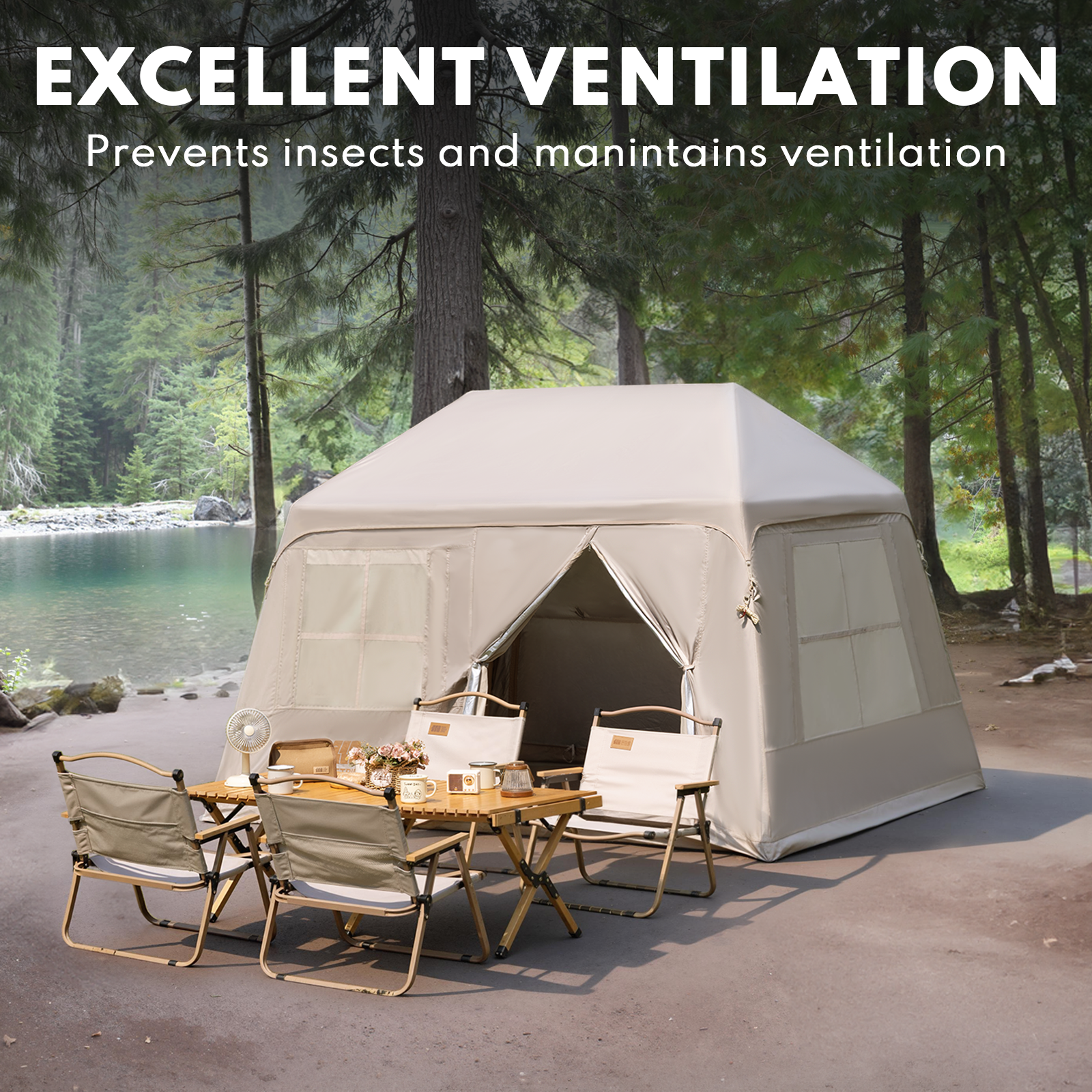 Cirro 6.0 Inflatable Cabin Tent with Canopy & Mat (Khaki/Silver Coated)